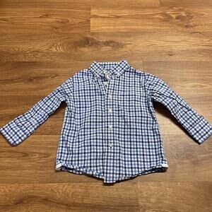 Crewcuts Toddler Boys Blue White Check Long Sleeve Button Up Shirt Size 2 J.Crew